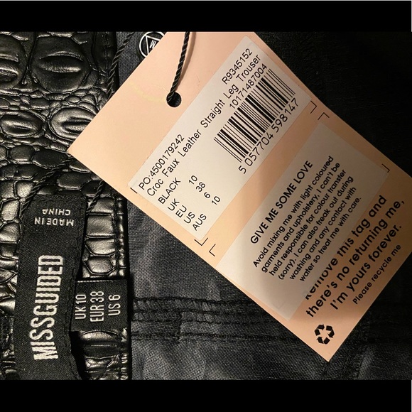 Black faux leather croc straight leg - Picture 4 of 7